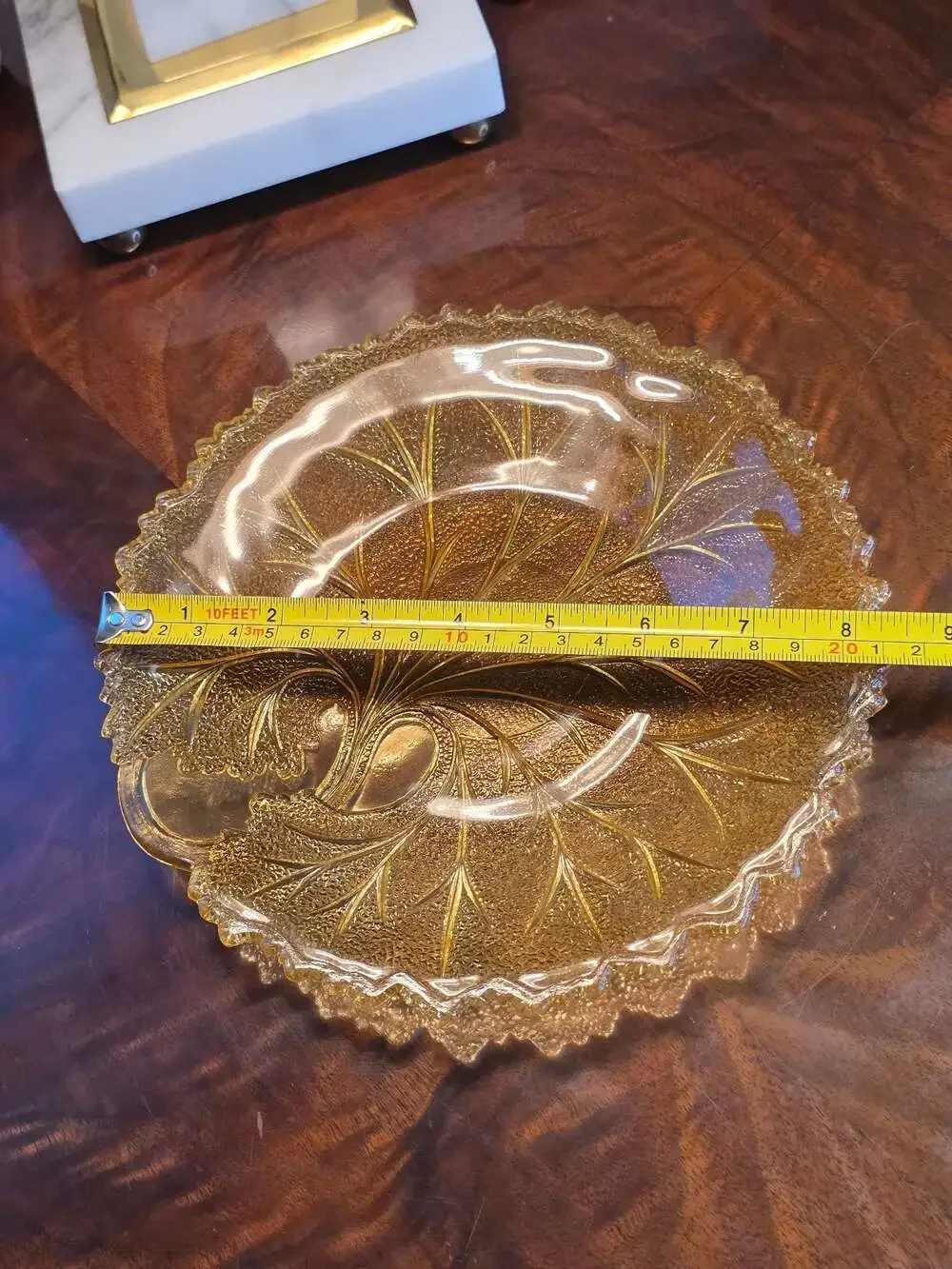 Vintage Indiana Glass Amber Tree of Life Pebbled Leaf Salad Plate